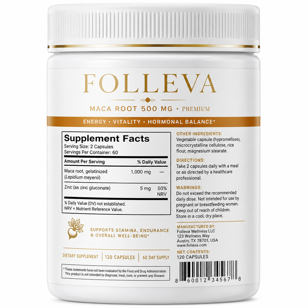 Maca Root 500 mg - Label detail view